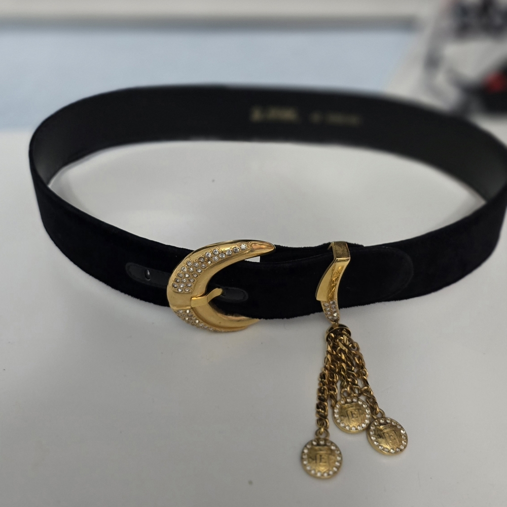 ESCADA Vintage Elegant Black and Gold Women's Suede LEATHER Belt